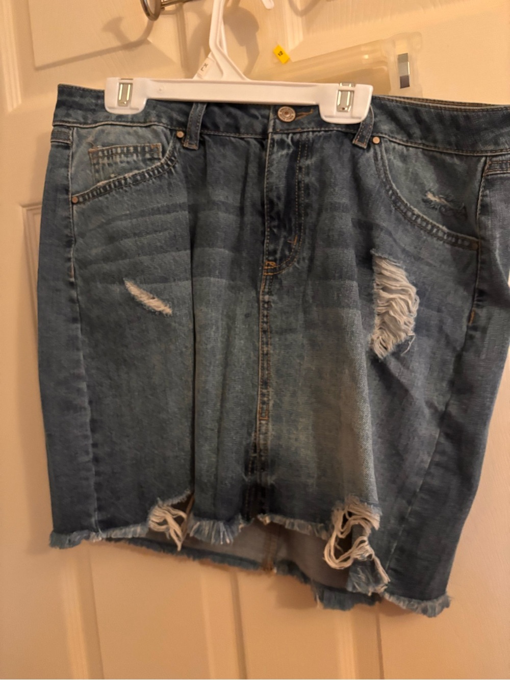 Rewash Distressed Light Blue Denim Mini Skirt